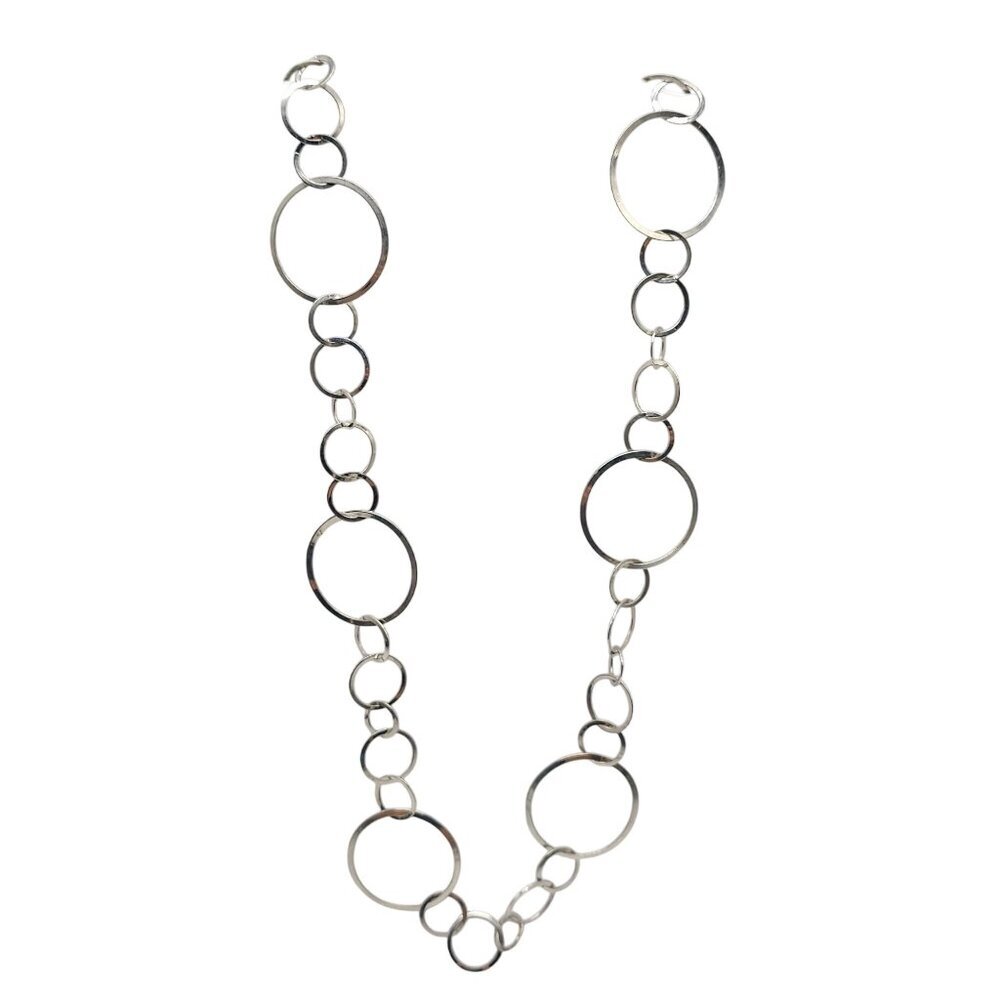 Silver Tone Open Circle Link Necklace With Lobster Clasp 36 In